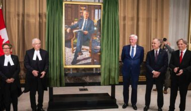 Former PM Stephen Harper’s official portrait features Calgary Flames logo, Wildroses