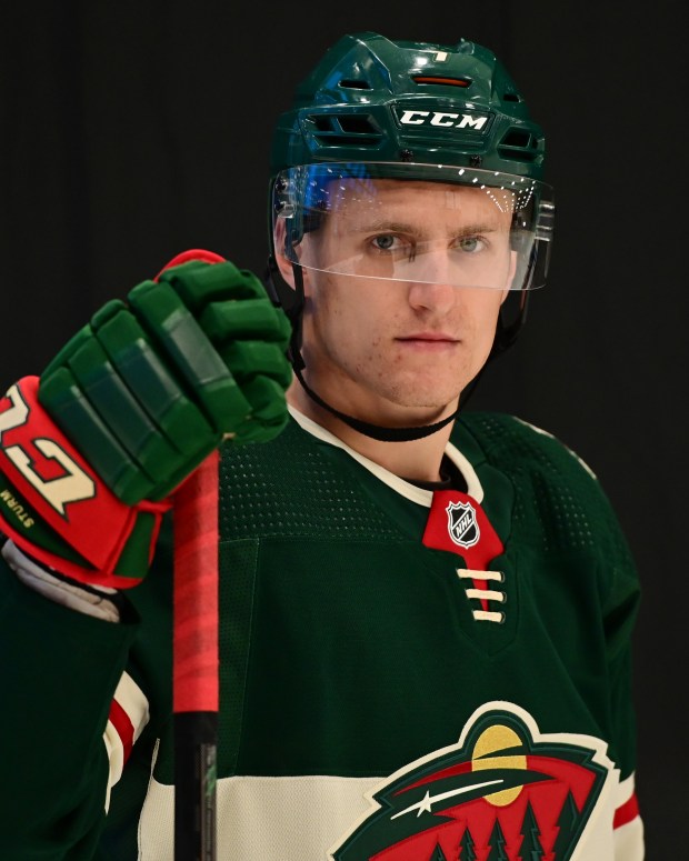 Minnesota Wild forward Nico Sturm (7) poses for a photo during the Wild's Media day at TRIA Rink in St. Paul on Tuesday, Sept. 22, 2021. (John Autey / Pioneer Press)