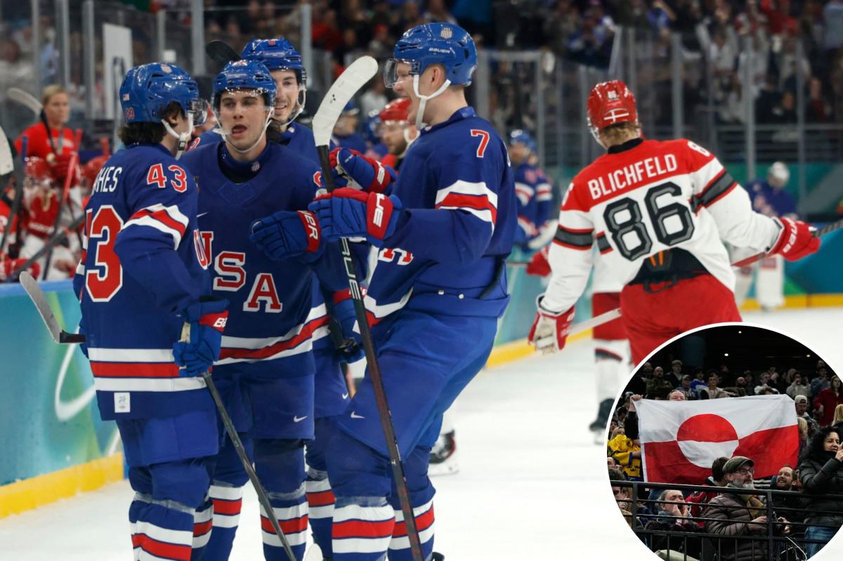 Winter Olympics 2026 hockey fans display Greenland flag during USA win over Denmark