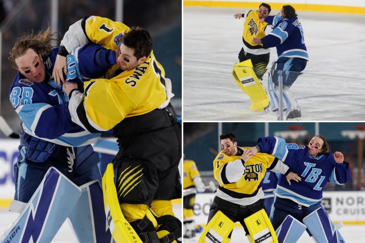Bruins, Lightning goalies fight at NHL Stadium Series game