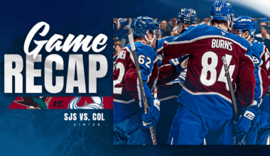 Lehkonen Scores Twice, MacKinnon Records 700th-Career Assist as Avalanche Defeats Sharks 4-2