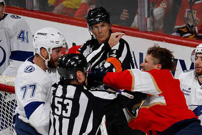 Matthew Tkachuk and Victor Hedman clash after JJ Moser incident during Florida Panthers and Tampa Bay Lightning game