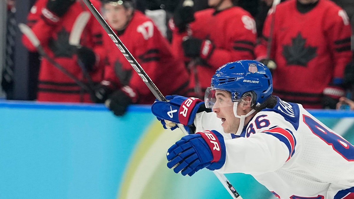 Jack Hughes after scoring