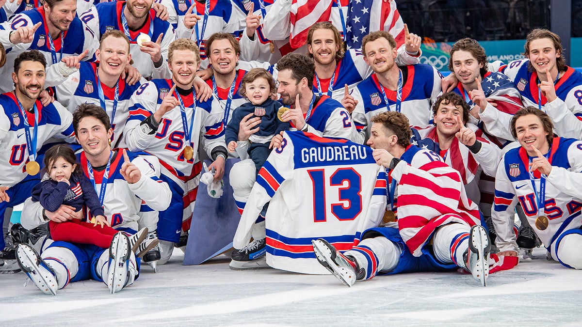 Team USA with Johnny Gaudreau's jersey