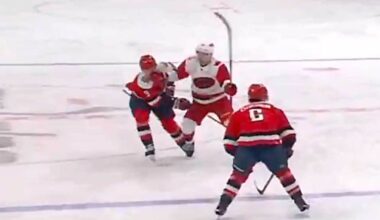 Ryan Leonard gets sucker-punched in the face by Sebastian Aho — and somehow ends up with the only penalty