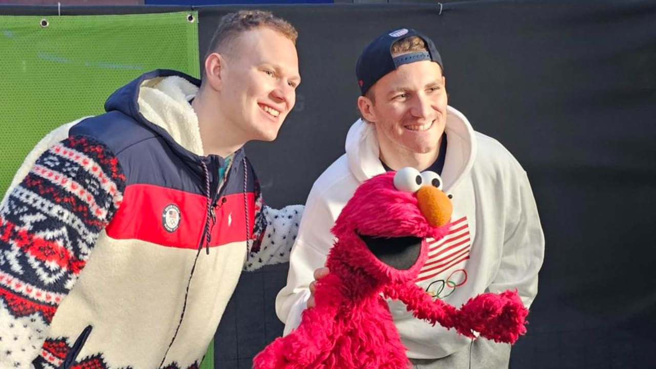 Elmo interviews Tkachuk brothers at 2026 Olympics
