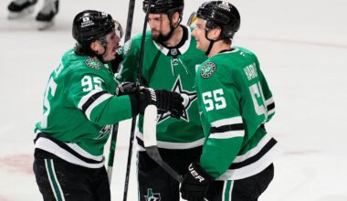 Robertson gets 200th goal, Benn scores 2 and Stars top Blues 5-4 for 6th straight win