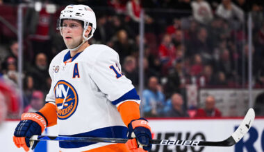 Feb 11, 2023; Montreal, Quebec, CAN; New York Islanders right wing Josh Bailey (12) against the Montreal Canadiens during overtime at Bell Centre. Mandatory Credit: David Kirouac-Imagn Images