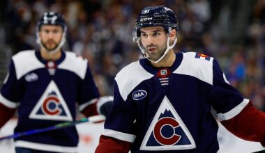 Mar 18, 2026; Denver, Colorado, USA; Colorado Avalanche center Nazem Kadri (91) in the first period against the Dallas Stars at Ball Arena. Mandatory Credit: Isaiah J. Downing-Imagn Images