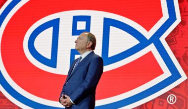 Jul 7, 2022; Montreal, Quebec, CANADA; NHL commissioner Gary Bettman looks on before Filip Mesar (not pictured) is selected as the number twenty-six overall pick to the Montreal Canadiens in the first round of the 2022 NHL Draft at Bell Centre. Mandatory Credit: Eric Bolte-Imagn Images