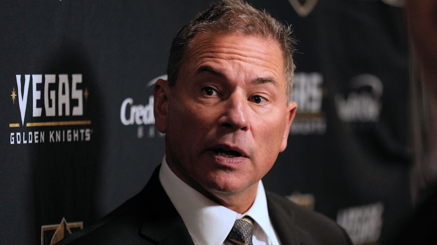 Nov 20, 2024; Toronto, Ontario, CAN; Vegas Golden Knights head coach Bruce Cassidy during a post game media conference after a loss to the Toronto Maple Leafs at Scotiabank Arena. Mandatory Credit: John E. Sokolowski-Imagn Images
