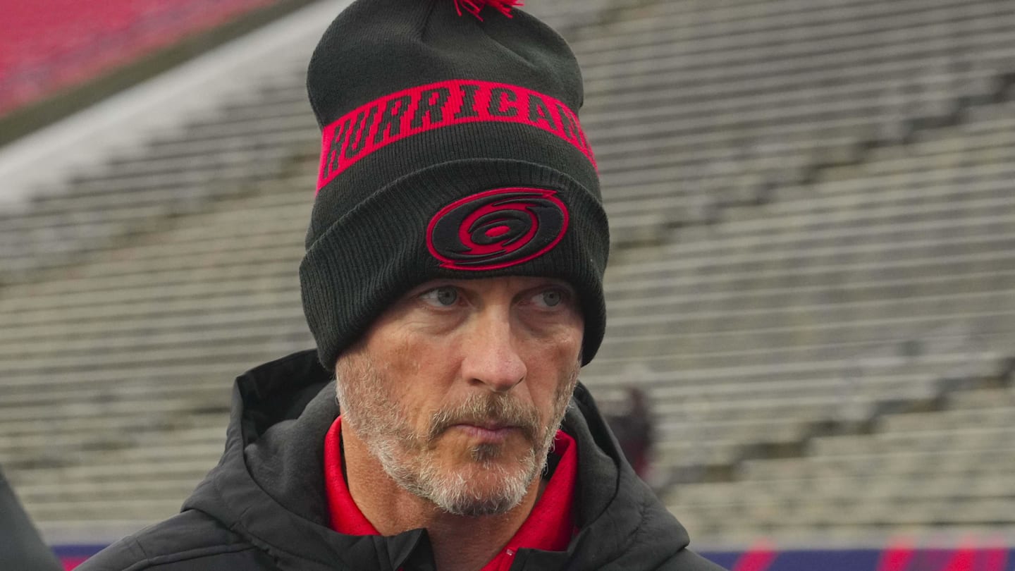 Feb 17, 2023; Raleigh, North Carolina, USA;  Carolina Hurricanes owner Tom Dundon looks on during practice at Carter-Finley Stadium. Mandatory Credit: James Guillory-Imagn Images