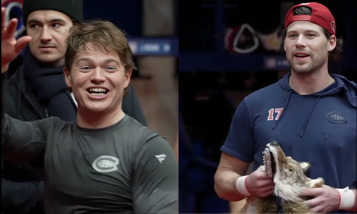 Cole Caufield leads Canadiens locker room celebration after 6-2 win over Capitals