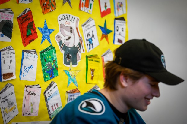 A San Jose Sharks decoration is hung on the wall at Bachrodt Elementary in San Jose, Calif., on Thursday, March 5, 2026. (Shae Hammond/Bay Area News Group)