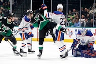 Dallas Stars right wing Arttu Hyry (25) is hit by Edmonton Oilers defenseman Darnell Nurse...