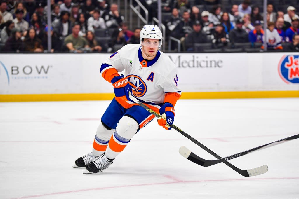 Bo Horvat #14 of the New York Islanders skates against the Los Angeles Kings. NHLI via Getty Images