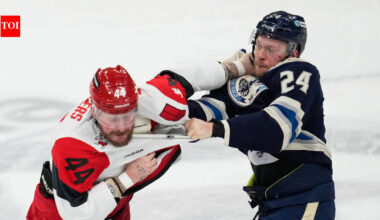 Mathieu Olivier And Nicolas Deslauriers Fight In Columbus Blue Jackets and Carolina Hurricanes NHL Match | NHL News
