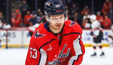 Ethen Frank suffers lower-body injury against Avalanche after being shoved into goal post by Devon Toews