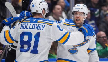 Dylan Holloway scores with 3 seconds left in OT as the Blues beat the Sharks 2-1