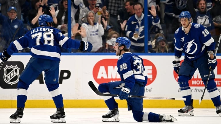 Tampa Bay Lightning defenseman Emil Lilleberg (78), left wing Brandon...