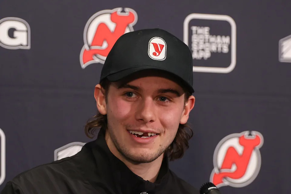 Feb 25, 2026; Newark, New Jersey, USA; New Jersey Devils center Jack Hughes (86) speaks to media after the game against the Buffalo Sabres at Prudential Center. Mandatory Credit: Ed Mulholland-Imagn Images© Ed Mulholland-Imagn Images.