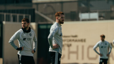 Chicago Fire FC's Joel Waterman and Hugo Cuypers training at the Endeavor Health Performance Center in Chicago