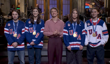 Connor Storrie Surprises with Team USA Hockey Olympians on 'SNL'