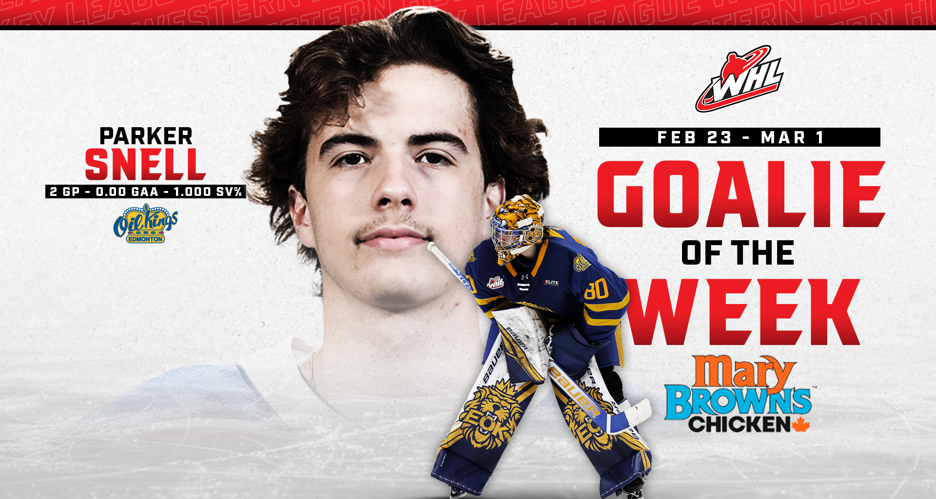 2026 NHL Draft-eligible netminder Snell named Mary Brown's Chicken WHL Goaltender of the Week