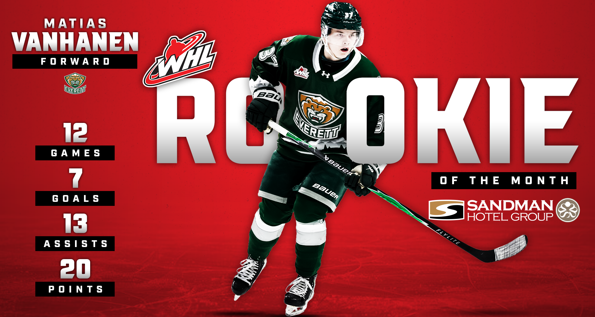 2026 NHL Draft-eligible forward Vanhanen named Sandman WHL Rookie of the Month for February