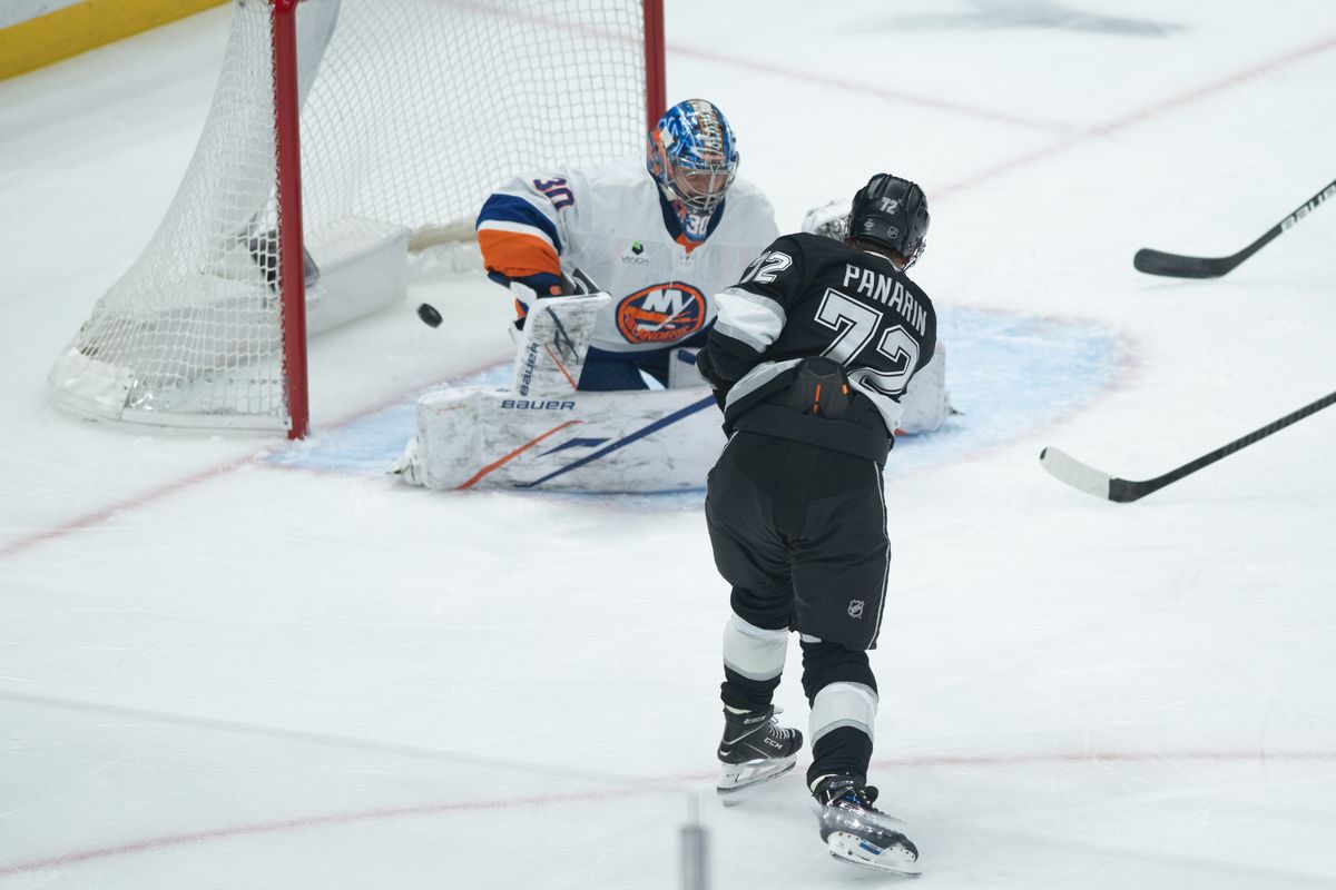 LA Kings left wing Artemi Panarin (72) scores a goal during an NHL game between the New York Islanders and the Los Angeles Kings on Thursday, March 5, 2026 at Crypto.com Arena in Los Angeles Calif