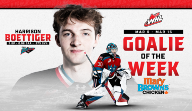 2026 NHL Draft-eligible netminder Boettiger named Mary Brown's Chicken WHL Goaltender of the Week