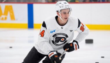 Philadelphia Flyers Porter Martone skates for first time after signing ELC