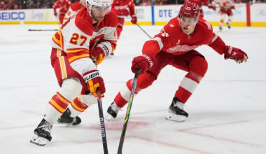 Gridin-Coronato-Frost line impresses as Flames end tough trip with loss to Red Wings