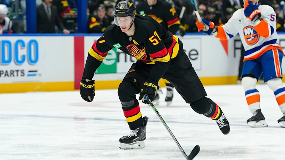 <div>VANCOUVER, CANADA - JANUARY 19: Tyler Myers #57 of the Vancouver Canucks skates during the second period of their NHL game against the New York Islanders at Rogers Arena on January 19, 2026 in Vancouver, British Columbia, Canada. (Photo by Derek Cain/Getty Images)</div>