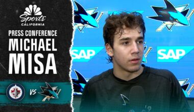 Sharks' Michael Misa glad first OT goal came vs. ‘tremendous' Connor Hellebuyck