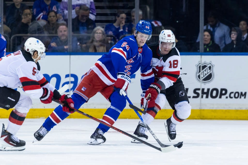 Adam Edstrom skates during the Rangers’ October 2025 game against the Devils. Corey Sipkin for the NY Post