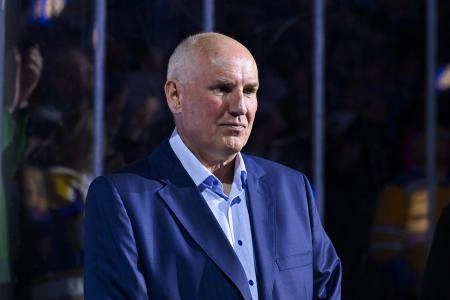 Mar 25, 2024; St. Louis, Missouri, USA; St. Louis Blues general manager Doug Armstrong looks on before a game against the Vegas Golden Knights at Enterprise Center. Mandatory Credit: Jeff Curry-Imagn Images