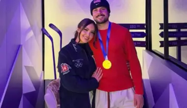 Team USA and Toronto Maple Leafs captain Auston Matthews poses with his girlfriend Vanessa Piunno.