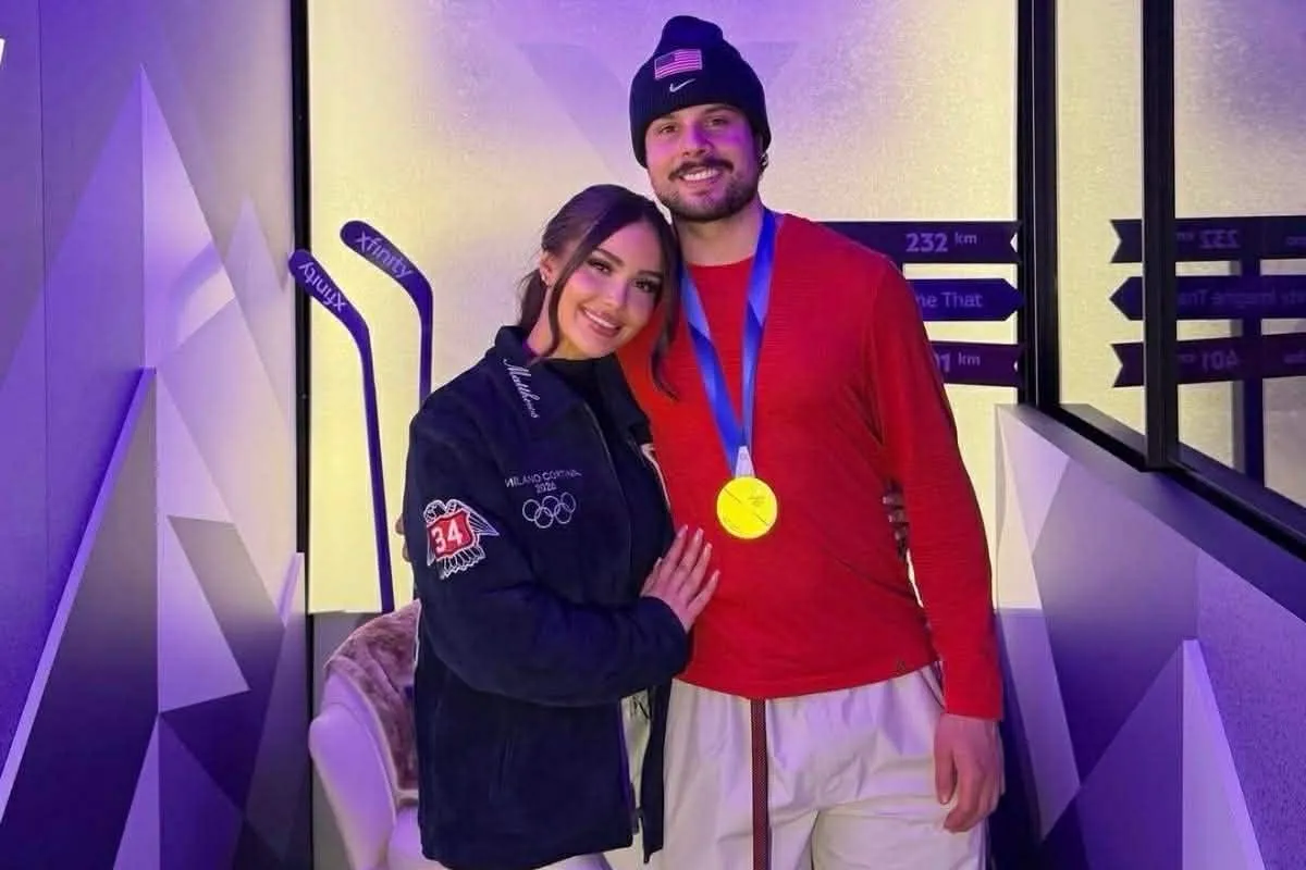 Team USA and Toronto Maple Leafs captain Auston Matthews poses with his girlfriend Vanessa Piunno.
