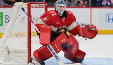 Florida Panthers goaltender Sergei Bobrovsky (72) defends his net against the Toronto Maple Leafs during the second period at Amerant Bank Arena.