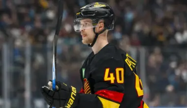 Vancouver Canucks forward Elias Pettersson (40) during a stop in play against the Dallas Stars in the second period at Rogers Arena.