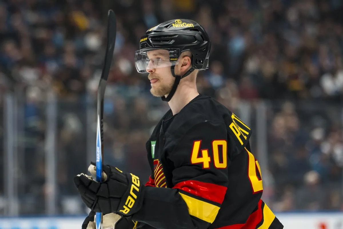 Vancouver Canucks forward Elias Pettersson (40) during a stop in play against the Dallas Stars in the second period at Rogers Arena.