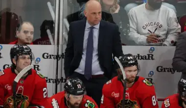 Chicago Blackhawks head coach Jeff Blashill behind the bench against the Dallas Stars during the third period at United Center.