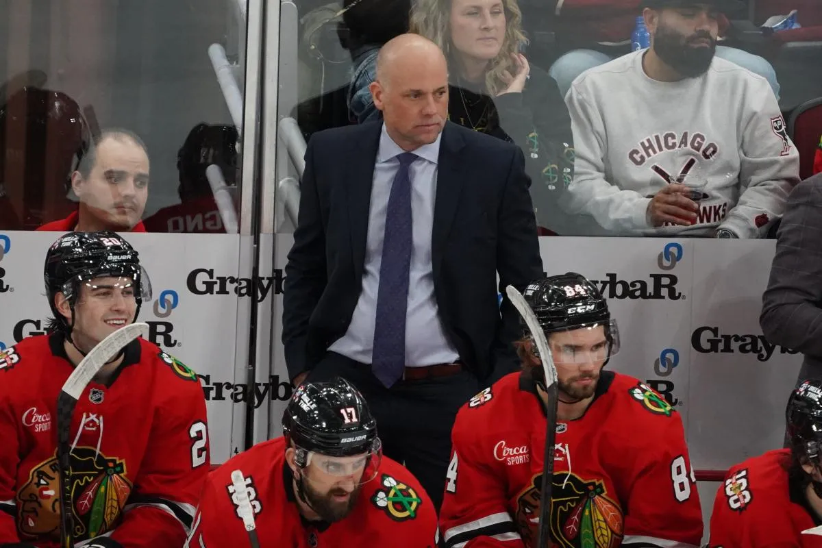 Chicago Blackhawks head coach Jeff Blashill behind the bench against the Dallas Stars during the third period at United Center.