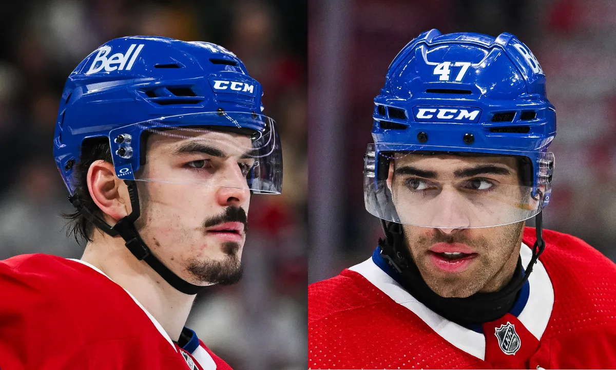 Montreal Canadiens defenseman Arber Xhekaj (72) looks on against the Vancouver Canucks during the first period at Bell Centre. Montreal Canadiens defenseman Jayden Struble.