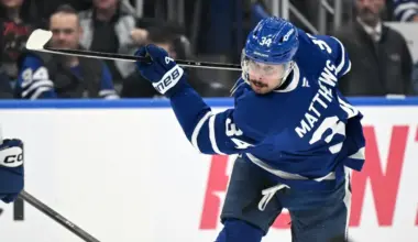 Toronto Maple Leafs forward Auston Matthews (34) shoots the puck against the Tampa Bay Lightning in the third period at Scotiabank Arena