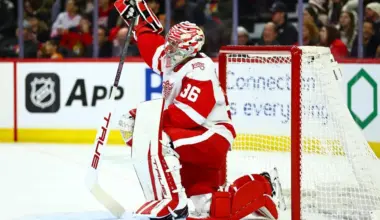 Detroit Red Wings goaltender John Gibson (36) is seen during the first period against the Ottawa Senators at Canadian Tire Centre.