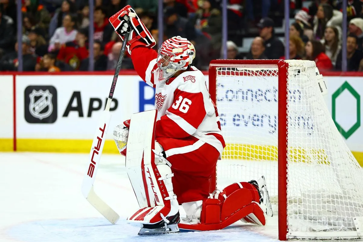 Detroit Red Wings goaltender John Gibson (36) is seen during the first period against the Ottawa Senators at Canadian Tire Centre.