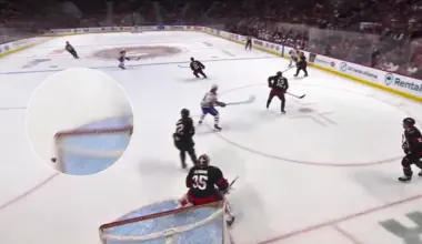 Photo of Juraj Slafkovsky's shot on net vs the Ottawa Senators.