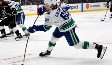 Vancouver Canucks center Markus Granlund (60) takes a shot on goal in the first period against the Los Angeles Kings at Staples Center.